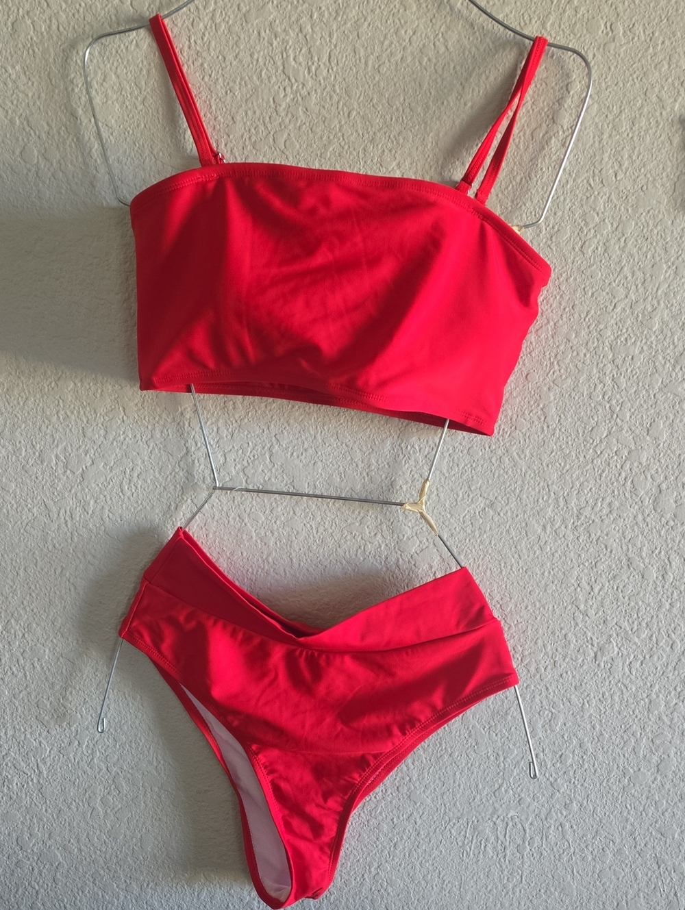 Red Women's Two-Piece Swim Set — Bandeau Top & High-Waist Bottom